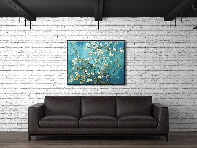 Wieco Art Framed Wall Art Almond Blossom Floral Canvas Prints of Van Gogh Famous Oil Paintings Reproduction Flowers Pictures on Canvas Wall Art for Bedroom Home Decorations Black