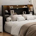 Queen/Full Headboard Queen Size with Storage, Wood Bookcase Headboard with Charging Station & 2 LED Lights, Modern Headboard Only for Queen Size Bed, Noise-Free, Sturdy and Durable, Black