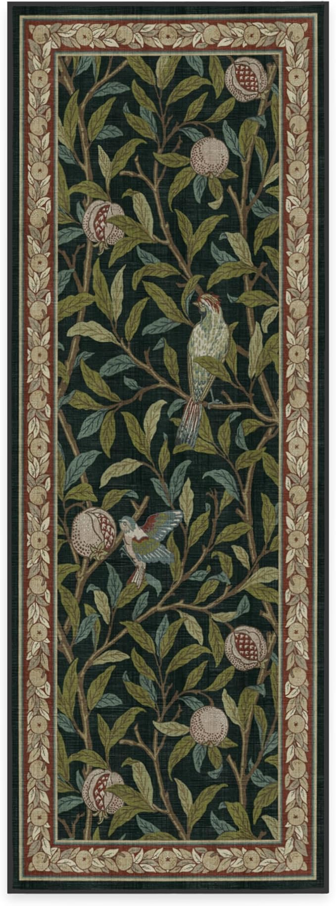 RUGGABLE x Morris & Co Machine Washable Runner Rug – Pomegranate Blue Green 2.5x7, Stain-Resistant, Non-Slip – Washable Rug for Hallway, Entryway, Living Room & Kitchen–with Standard Pad