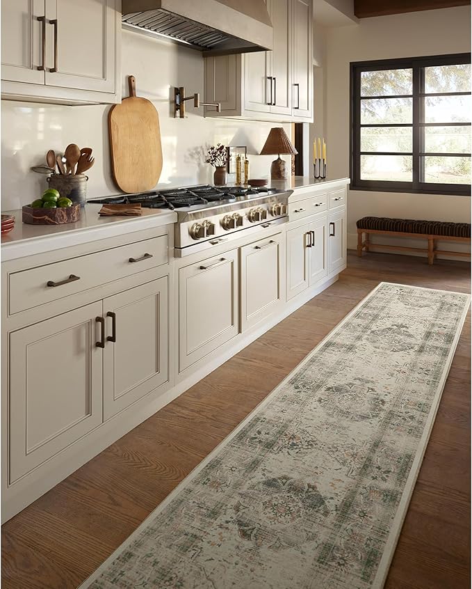 RUGGABLE Washable Vintage Area Rug – Sarrah Sage 3x5, Stain-Resistant, Non-Slip – Small Machine Washable Rugs for Living Room, Bedroom, Hallway, Entryway & Office–with Cushioned Pad