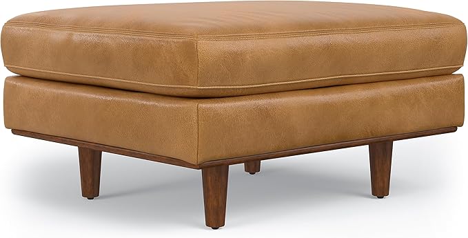 SIMPLIHOME Morrison Mid-Century Modern 72 inch Wide Sofa with Ottoman Set in Sienna Genuine Leather for the Living Room and Family Room