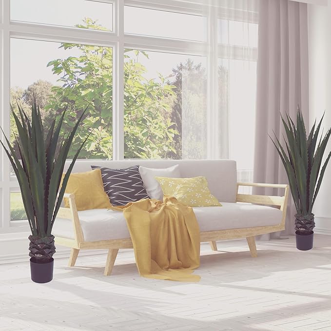 Pure Garden Giant Agave Fake Plant - 52-Inch Faux Succulent with Pot - Modern Artificial Trees for Home Decor Indoor and Outdoor Blend Southwestern Style