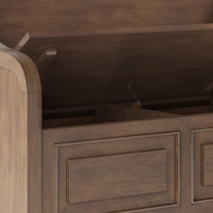 SIMPLIHOME Connaught Entryway Storage Bench - 42 inch Wide Solid Wood Storage Seat in Rustic Natural Aged Brown, Traditional Bench for Entryway or Mudroom with Lift-Up Lid and Elegant Moulding Detail