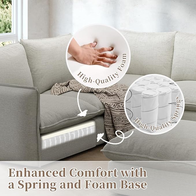 Waterproof Cloud Sectional Couches,High Backrest Down Filled Sofa for Living Room,94.5" Modular Sofas L-Shaped with Ottoman,Detachable Couch Covers,Light Grey