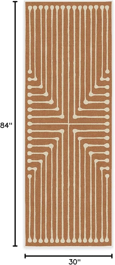 RUGGABLE x Jonathan Adler Machine Washable Modern Runner Rug – Inkdrop Copper 2.5x7, Stain-Resistant, Non-Slip – Washable Rug for Hallway, Entryway, Living Room & Kitchen–with Standard Pad
