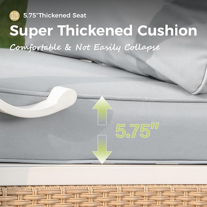 Patio Chairs Set of 2, Outdoor Sofa Chairs with Deep Seating and 5.5" Cushions, Steel Frame Porch Furniture for Lawn Backyard Deck, Light Grey