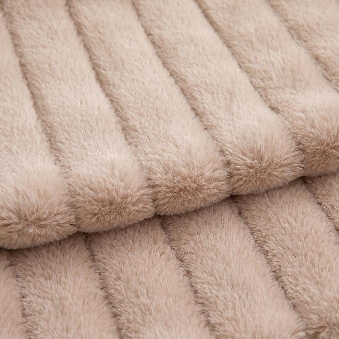Pack of 2 Faux Fur Throw Pillow Covers 22x22 Inch Striped Decorative Soft Plush Couch Pillow Case Home Decor for Bed, Sofa, Living Room Beige