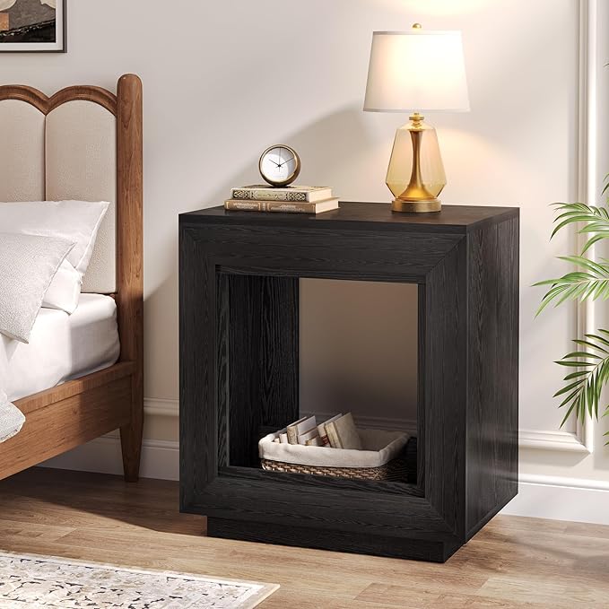 Tribesigns Rustic Brown End Table, 24" Side Table with Storage Shelf, Farmhouse Style Nightstand Bedside Table (2, Black)