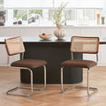 Brown Rattan Dining Chairs Set of 2, Wooden Mid-Century Modern Kitchen Chairs, Mesh Back Cane Dining Room Chairs, Cesca Chair with Metal Chrome Legs