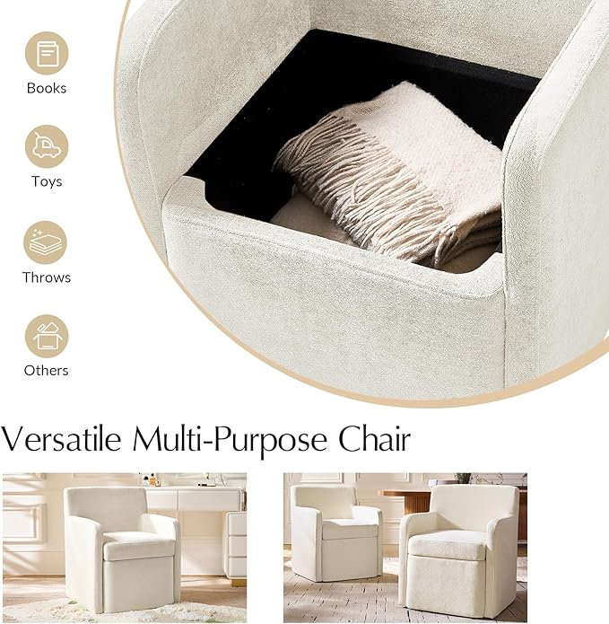 HULALA HOME Upholstered Dining Chair with Smooth-roling Castors, Modern Fabric Side Dining Room Chairs with Built-in Storage, Multi-Purpos Kitchen Chairs for Living Room, Beige