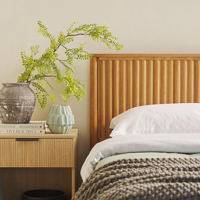 Walker Edison King Modern Reeded Headboard Solid Wood Bed, King Size, Blonde