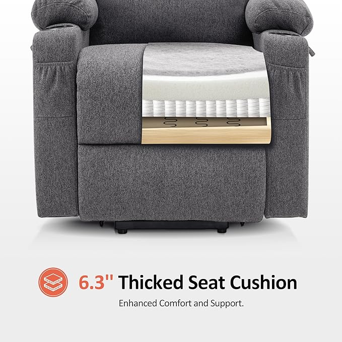 MCombo Small Power Lift Recliner Chair for Elderly, Petite Power Lift Chair with Heat and Massage for Seniors, Cup Holders, USB & Type C Ports, Fabric 7141 (Grey)