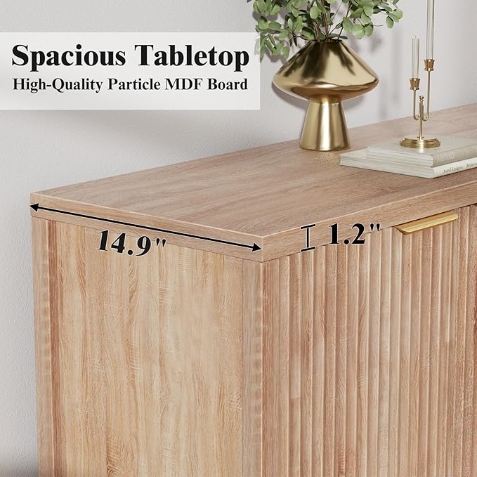 Sideboard Buffet Cabinet Set of 2, 31" Storage Cabinet with 2 Doors and Adjustable Shelves, Sideboard Console for Dinning Room, Kitchen and Living Room - Oak