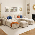 130" U Shaped Modular Sectional Sofa, Couch with Ottoman Storage, Chenille Cloud Couch with Plush Deep Seating for Living Room, Bedroom (9 Seat, Beige)