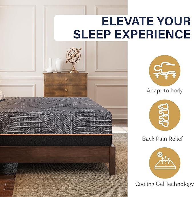 MLILY EGOHOME 14 Inch California King Mattress, Copper Gel Memory Foam Mattress for Pain Relief, Therapeutic Mattress in a Box, CertiPUR-US Certified, Fiberglass Free Medium Mattress, Black