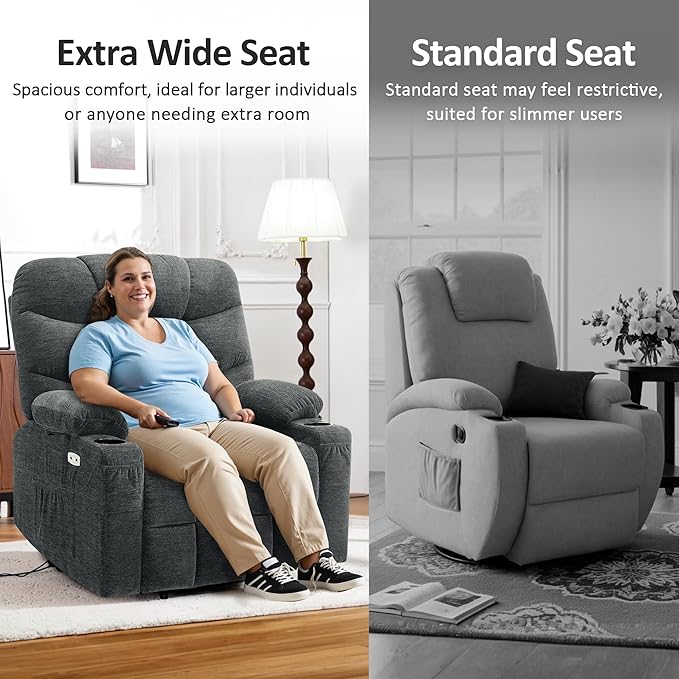 MCombo Oversized Power Lift Recliner Chair with Extended Footrest for Elderly People, Fabric R7399 (Dark Gray, Large-Oversize)