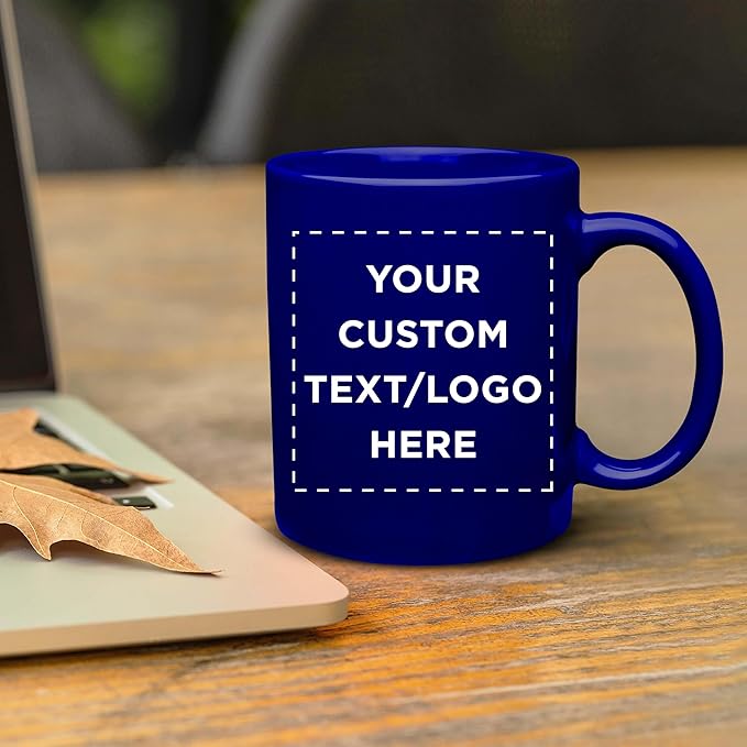 Custom Ceramic Coffee Mugs 11 oz. Set of 10, Personalized Bulk Pack - Coffee cup set, Iced coffee cup, Gaming mug - Royal Blue