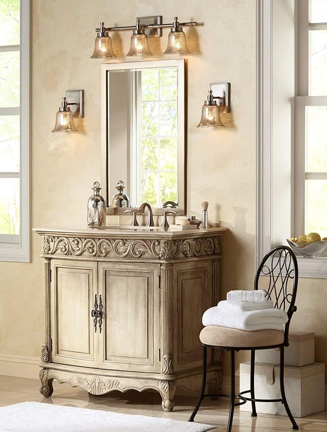 Possini Euro Design Metzeo Rectangular Vanity Decorative Wall Mirror Modern French Brass Gold Metal Frame Beveled Glass Edge 22" Wide for Bathroom Bedroom Living Room Home House Office Entryway