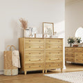 10 Drawer Dresser for Bedroom, 2 in 1 Tall Modern Chest of Drawers, Beveled Profile Design, Wood Drawer Organizer for Bedroom, Living Room, Hallway and Entryway,Oak