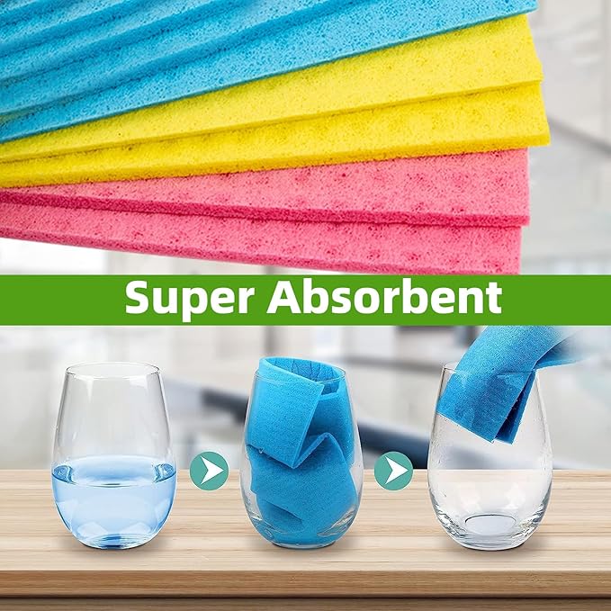6 Pack Swedish Dishcloths – Super Absorbent, Reusable & Eco-Friendly Kitchen Towels (Fruit/Lavender/Camping/Solid Colors) (Blue)