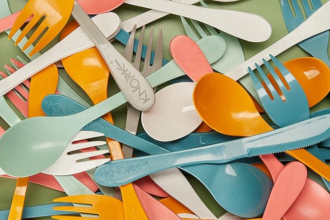 Knork Eco Fork Plant Based Cutlery, Reusable Bamboo Flatware Set, 12 Piece, Blue