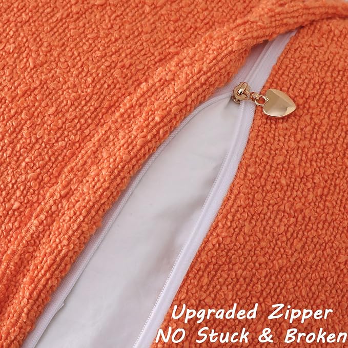 FUTEI Pack of 2 Orange Decorative Throw Pillow Covers 20x20 Inch Soft Cozy Solid Boucle Textured Cushion Case,Modern Home Decor for Couch Bed Living Room