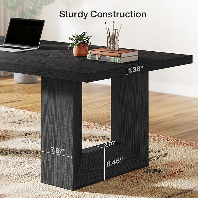Tribesigns Home Office Desk, 62.99" Large Farmhouse Executive Desk, Computer Table for Office, Conference Room, Study Room (Black)