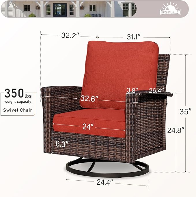 Patio Wicker Swivel Chairs Set of 2, Outdoor High Back Chairs with 5.5" Waterproof Cushions, Outdoor Furniture Set for Deck Porch and Yard, Peacock Blue