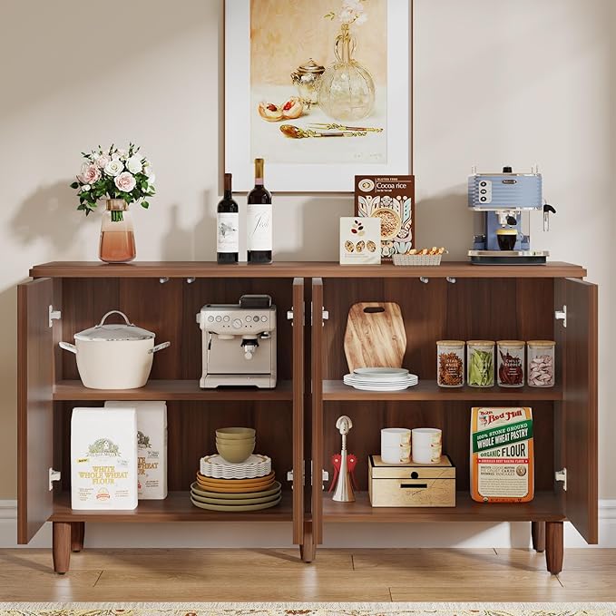 Tribesigns Buffet Cabinet Sideboard with Storage, Modern Storage Cabinet Sideboard Buffet Table with Doors for Living Room Kitchen Dining Room (Brown)