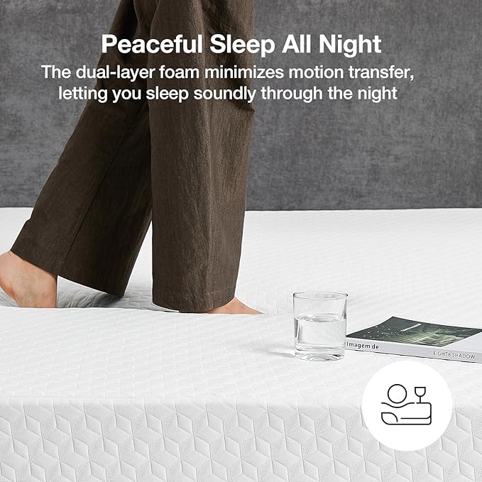 Novilla Queen Mattress, 10 Inch Queen Memory Foam Mattress in a Box, Dual-Layer Design with High-Density Base for Support & Pressure Relief, Natural Fiber Infused for Cool & Refreshing Sleep，Firm