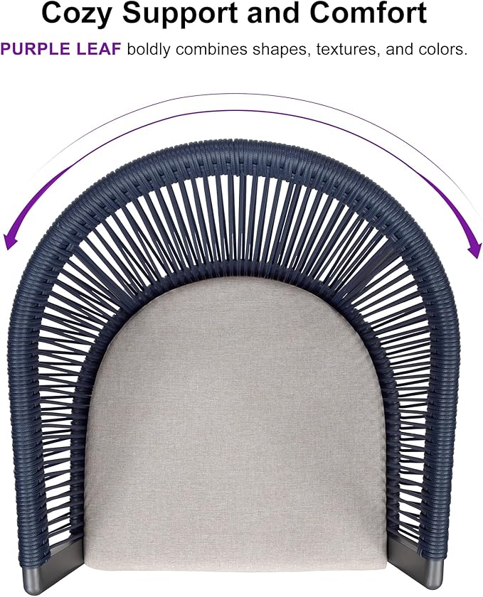 PURPLE LEAF Outdoor Dining Set for 8 All-Weather 9 Pieces Patio Aluminium Dining Table and Rope Weave Chairs Included Cushions for Backyard Indoor Decor Kitchen Patio Furniture Set Grey and Navy