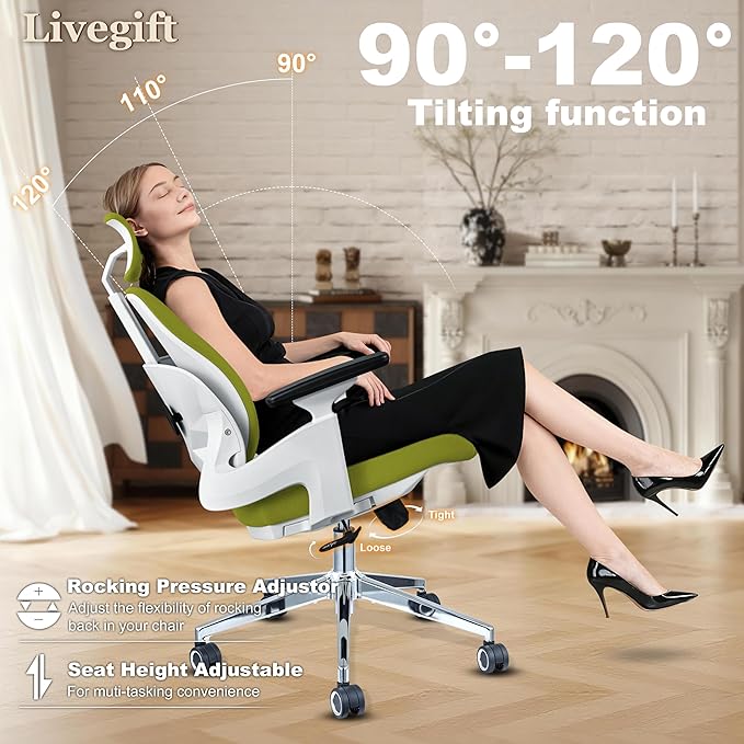 Ergonomic Office Chair Big and Tall Desk Chair, Dual-backrest Computer Chair with 3D Adjustable Arms and Lumbar Support, 500lbs Extra Wide Seat, for Home & Office Use,Green