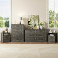 CARPETNAL Farmhouse Dresser and Nightstand Sets for Bedroom, 4 Pcs Bedroom Set, 5 Drawer & 6 Drawer Dresser and Nightstand Set of 2, Wood Chest of Drawers for Living Room, Entryway, Grey