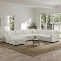 Modern Sectional Linen Couch for Living Room V-Shape Sofas,7 Seat Modular Cloud Sofas,Couches Cushion Covers Removable,Cozy Feather Down Sofa for Apartment Cream White