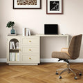 RoyalCraft L Shaped Home Office Desk, Extendable and Rotatable Desk with 3 Drawers and Door, Corner Computer Desk, Modern Study Writing Table for Bedroom, Home Office, Beige