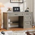 Vabches Farmhouse 47" Executive Desk, Computer Desk with Drawers and File Drawer, Workstation Computer Desk with Charging Station for Home Office,Study,Dark Grey.