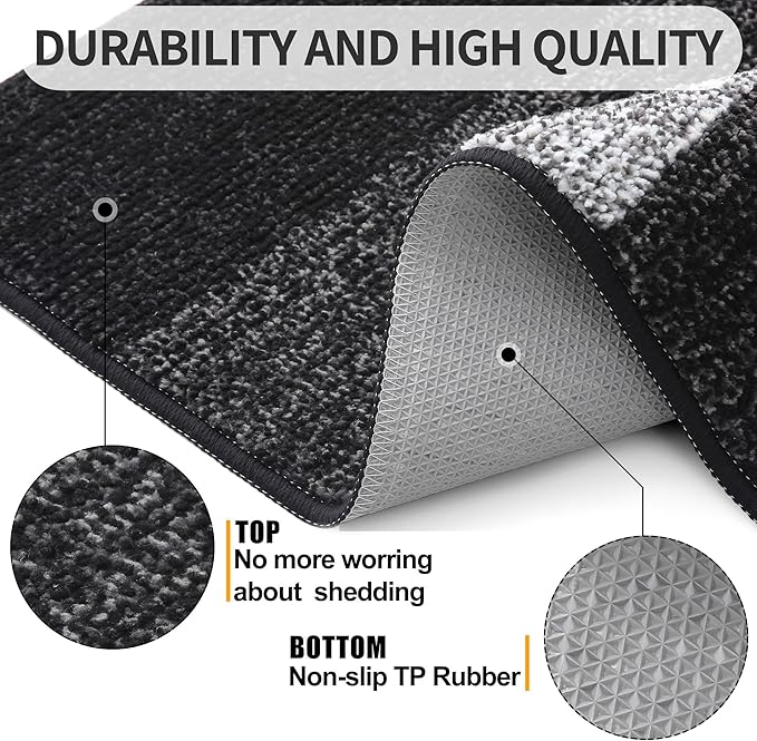 Kitinjoy Indoor Outdoor Door Mat, 59x24 Non-Slip Absorbent Dirt Trapper, Low-Profile Washable Inside Entrance Front Floor Mat, Sturdy Soft Entry Doormats for Entryway, Black