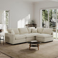 Modern Sectional Linen Couch for Living Room L-Shape Sofas,4 Seat Modular Cloud Sofas,Detachable Couch Cushion Covers,Cozy Feather Down Sofa for Apartment Beige