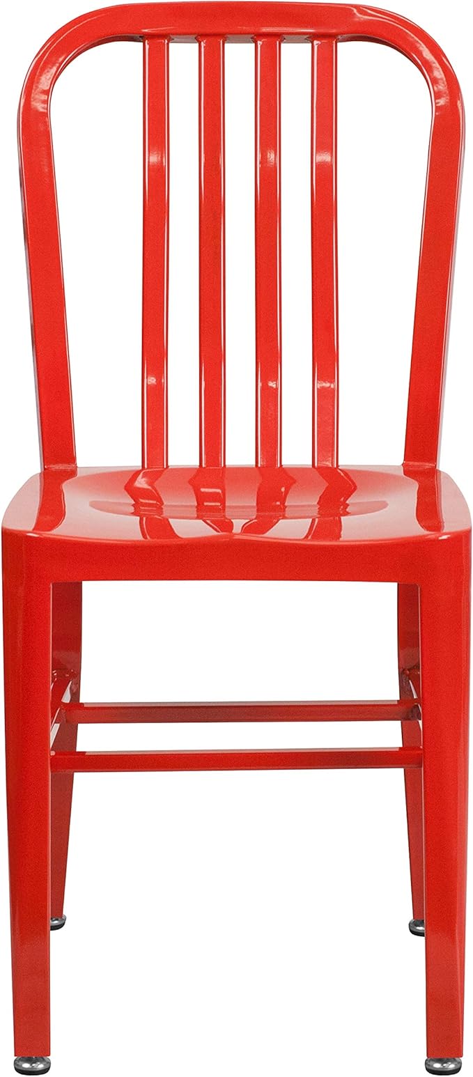 Flash Furniture Gael Indoor/Outdoor Modern Metal Dining Chairs, Commercial-Grade Galvanized Steel Restaurant Chairs, Set of 2, Red