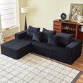 Boneless Sectional Sofa, 100.7" Cloud Sofa with Wide-Wale Corduroy, Deep Seat L Shaped Couch, All-Foam Filled Compressed Couch for Living Room (Black, Corduroy)