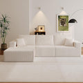 110" Boneless Cloud Sectional Couch for Living Room, Compressed Modular L-Shaped Sofa with Deep Seat, Frameless Corduroy Couch in Boxes, No Assembly Required 3-Seater (Left-Facing Chaise, Beige)