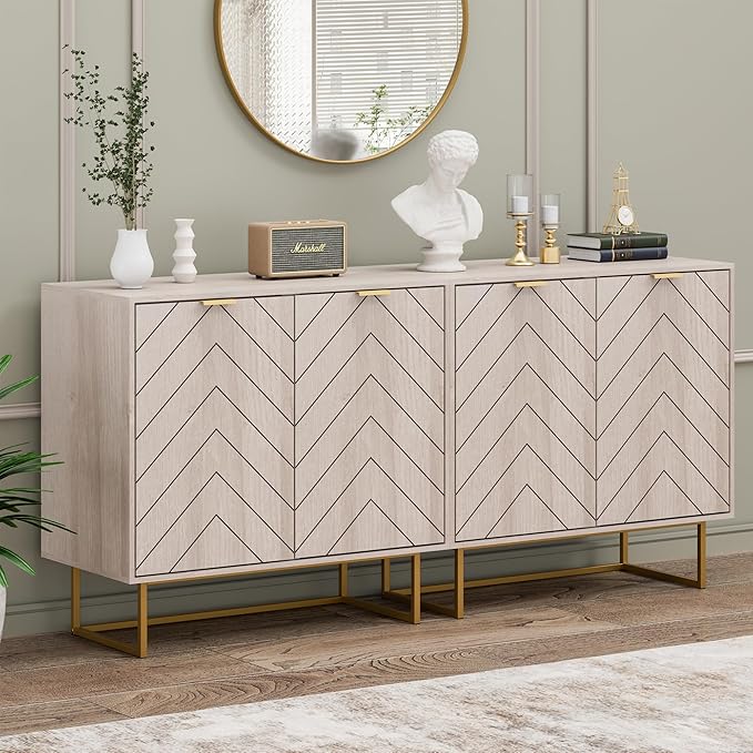 Scurrty 31.5'' Sideboard Buffet Cabinet with Storage,Sideboard Buffet Set of 2, Natural Storage Cabinet with Doors and Adjustable Shelf, Ancient Style for Living Room, Kitchen, Log Color