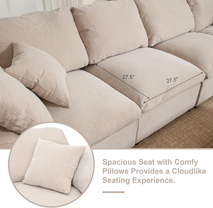129.3" Oversized Modular Sectional Sofa, U Shaped Couch with Movable Ottoman, Large 7 Seat Corner Couches for Living Room, Spacious Space, Beige