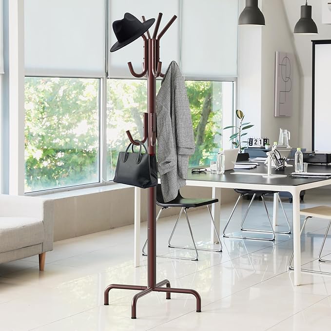 Simple Houseware Standing Coat and Hat Hanger Organizer Rack, 12 Hooks, Bronze