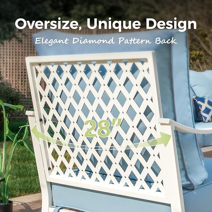 Patio Swivel Chairs Set of 2, Outdoor Sofa Chairs with Deep Seating and 5.5" Cushions, Steel Frame Porch Furniture for Lawn Backyard Deck, Blue