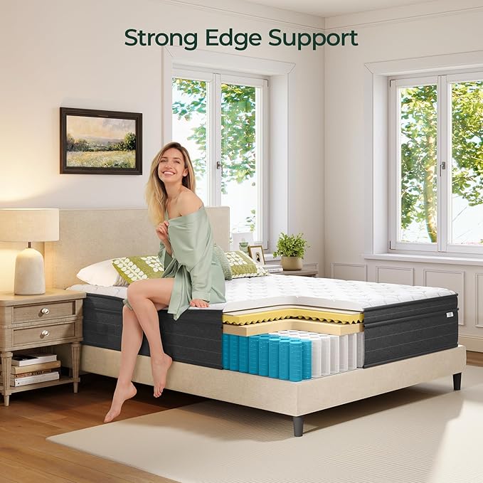 koorlian Full Size Mattress 12 Inch, Hybrid Full Mattress in a Box, Full Bed Mattress with Individual Pocket Springs and Pressure-Relieving Memory Foam, Breathable, Medium Firm Mattress 75"x54"x12"