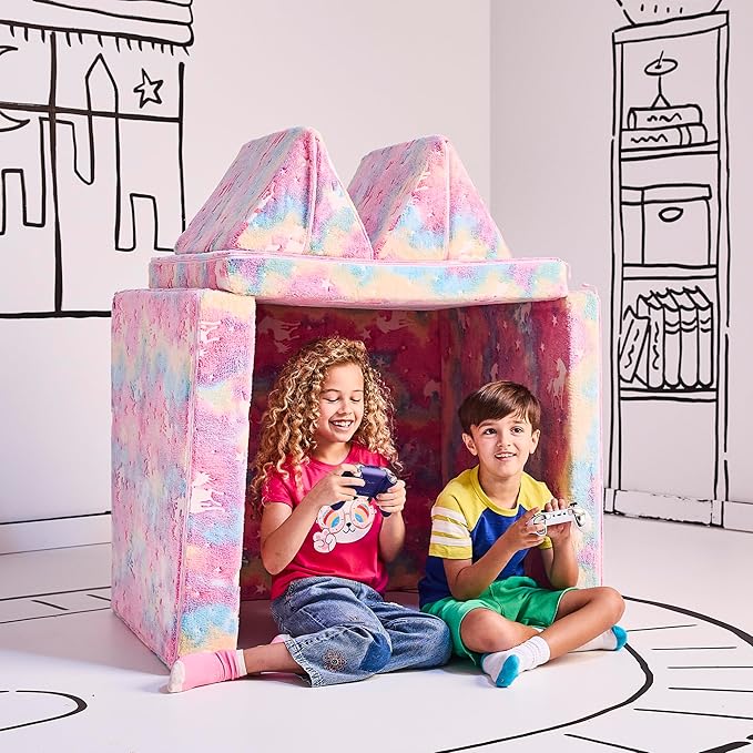 YOURIGAMI Kids and Toddler Play Couch, Convertible Folding Sofa, Durable Foam Modular Design, Glow in The Dark Unicorn