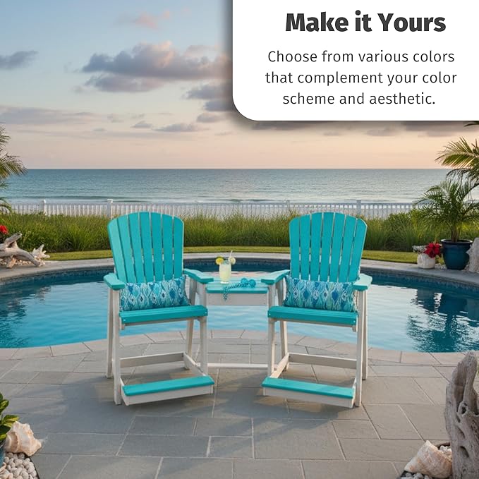 DutchCrafters Plastic Poly Outdoor Bistro Set with 2 Chairs and Attached Center Table, 3 Piece Patio Furniture Set - Amish Made in USA (White & Light Gray)