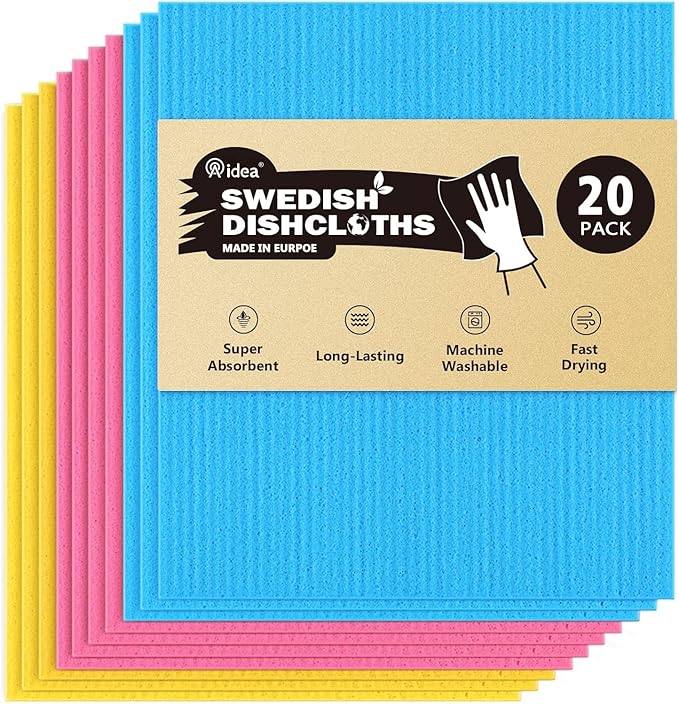 AIDEA Swedish Dishcloths for Kitchen, 20PK, Reusable Paper Towels, Kitchen Washcloths Dish Rags, Eco Friendly No Odor Reusable Cleaning Cloths, Cellulose Sponge Cloths, 7"×6"