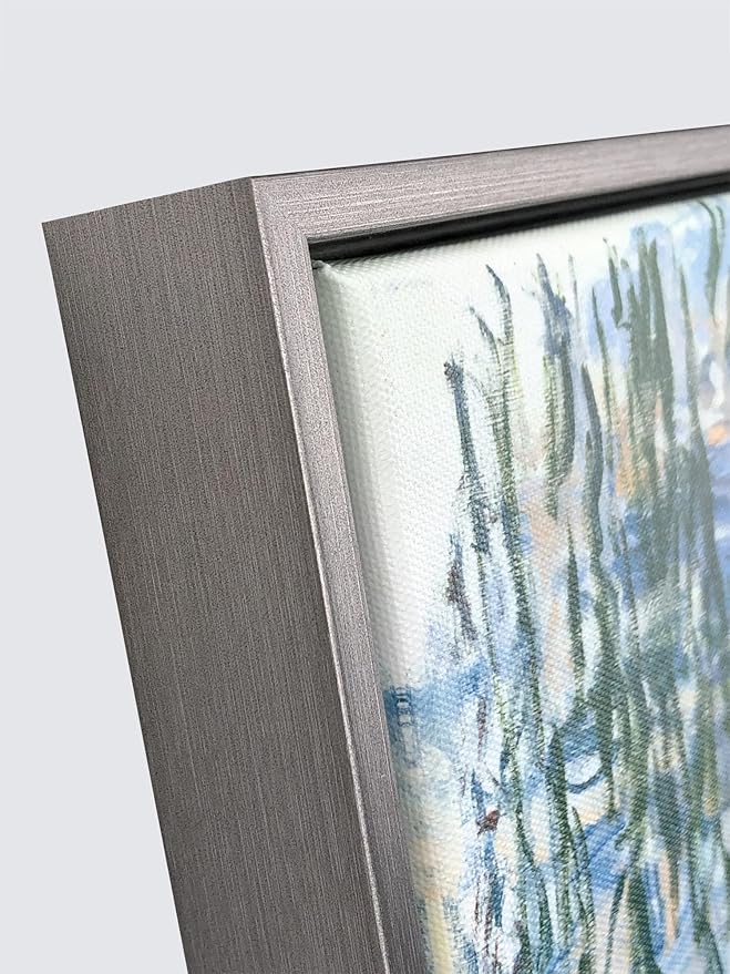 Wieco Art Large Framed Wall Art Water Lilies by Claude Monet Canvas Print Paintings Reproduction Modern Canvas Wall Art for Living Room Decoration Abstract Artwork Silver Frame